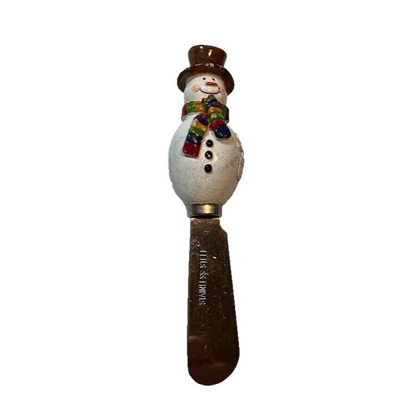Christmas Spreaders Set – 3 Snowmen + 1 Mud Pie Jingle Bell Cheese Knife Holiday - Picture 6 of 9